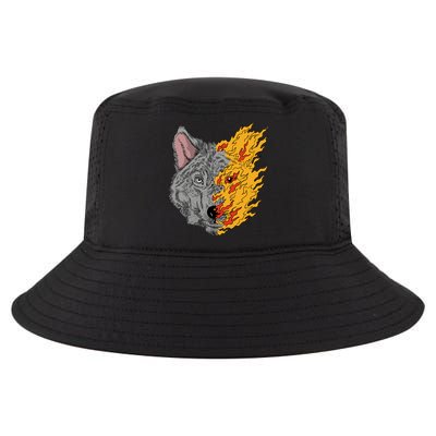 Wolf Face On Fire Cool Comfort Performance Bucket Hat