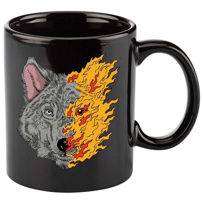 Wolf Face On Fire 11oz C Handle Ceramic Mug