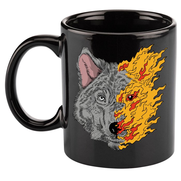 Wolf Face On Fire 11oz C Handle Ceramic Mug
