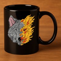 Wolf Face On Fire 11oz C Handle Ceramic Mug