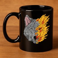 Wolf Face On Fire 11oz C Handle Ceramic Mug