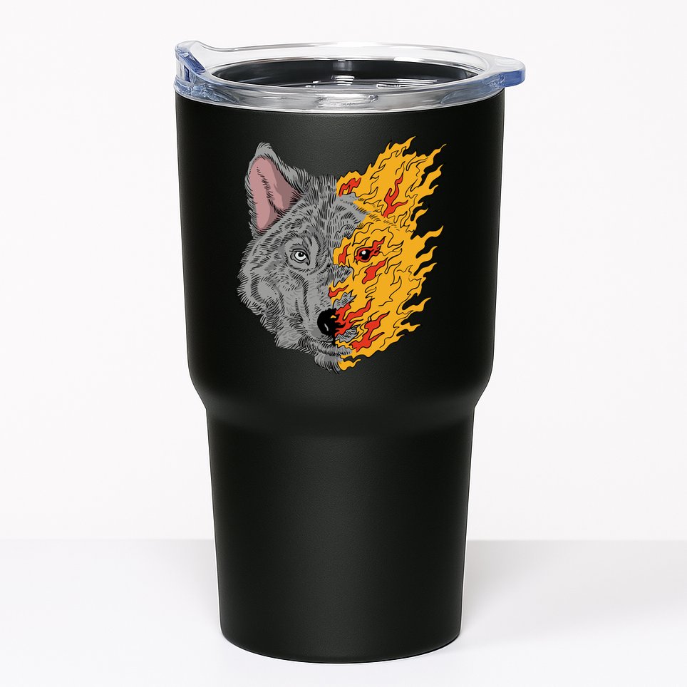Wolf Face On Fire Tumbler