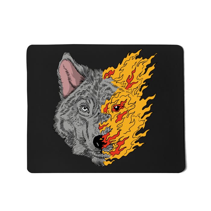 Wolf Face On Fire Mousepad