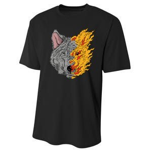 Wolf Face On Fire Performance Sprint T-Shirt