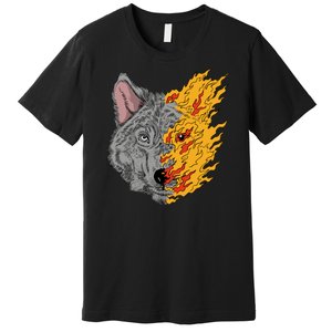 Wolf Face On Fire Premium T-Shirt