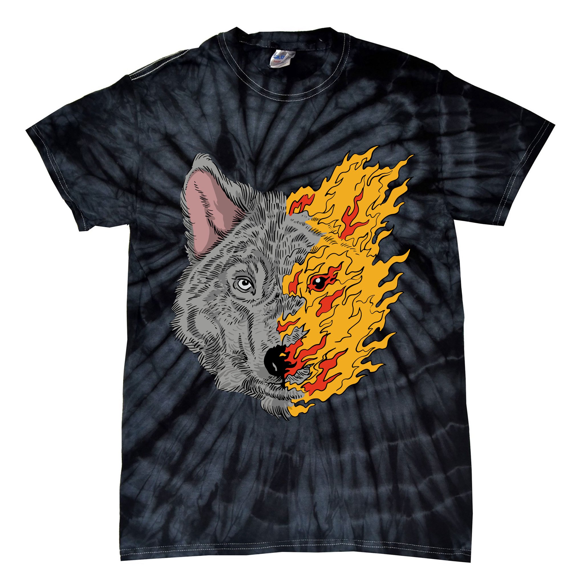 Wolf Face On Fire Tie-Dye T-Shirt