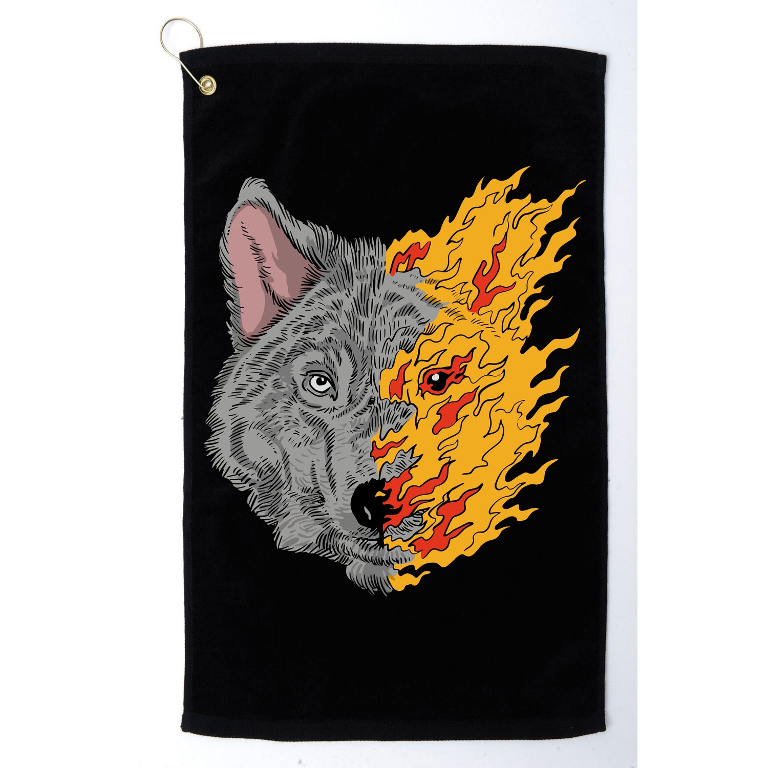 Wolf Face On Fire Golf Towel