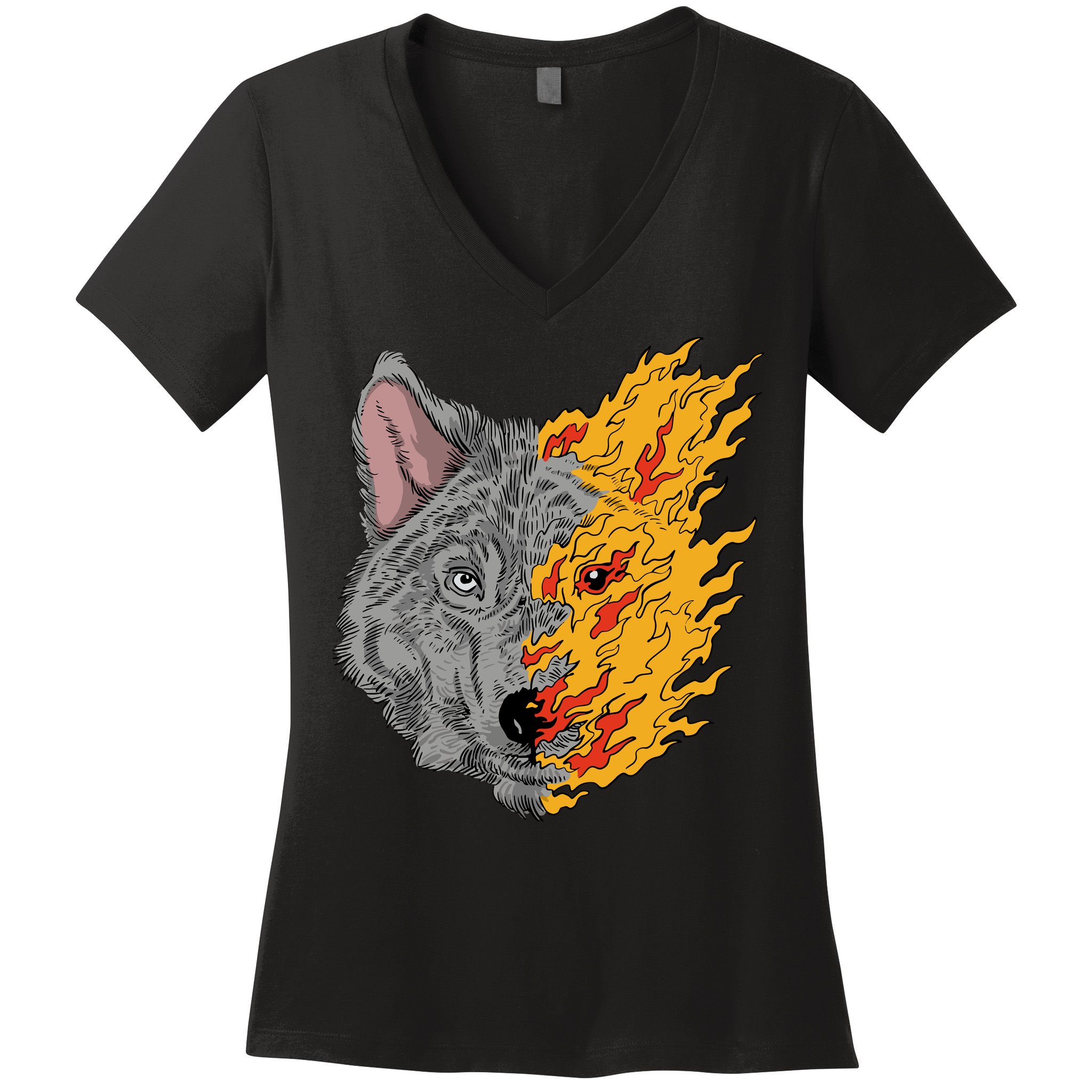 Wolf Face On Fire Women's V-Neck T-Shirt