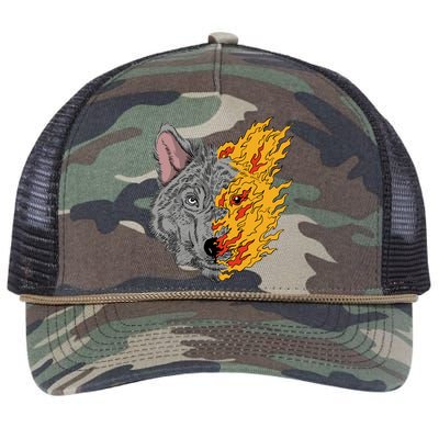 Wolf Face On Fire Retro Rope Trucker Hat Cap