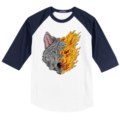 Wolf Face On Fire Baseball Sleeve Shirt