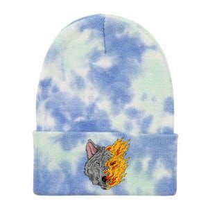 Wolf Face On Fire Tie Dye 12in Knit Beanie