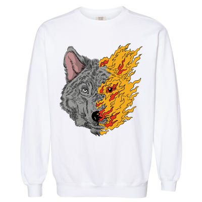 Wolf Face On Fire Garment-Dyed Sweatshirt