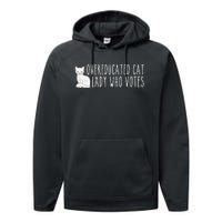 Women Funny Overeducated Cat Lady Who Votes For Kamala Harris 2024 Gift Performance Fleece Hoodie