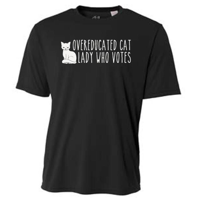 Women Funny Overeducated Cat Lady Who Votes For Kamala Harris 2024 Gift Cooling Performance Crew T-Shirt