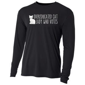 Women Funny Overeducated Cat Lady Who Votes For Kamala Harris 2024 Gift Cooling Performance Long Sleeve Crew