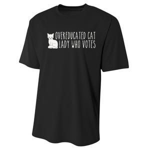 Women Funny Overeducated Cat Lady Who Votes For Kamala Harris 2024 Gift Performance Sprint T-Shirt