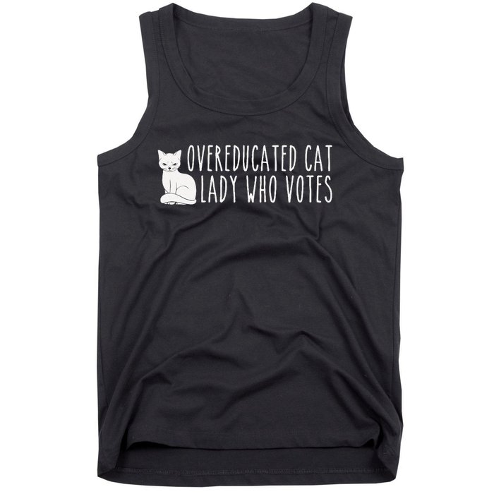 Women Funny Overeducated Cat Lady Who Votes For Kamala Harris 2024 Gift Tank Top