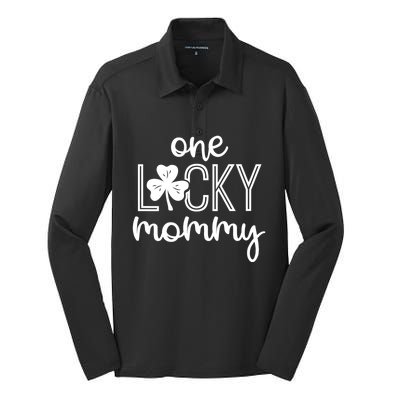 Wo Funny One Lucky Mommy St Patricks Day Gift Gift Silk Touch Performance Long Sleeve Polo