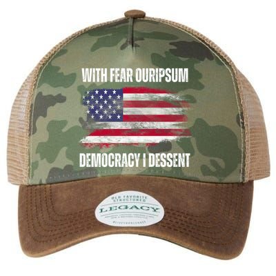 With Fear Ouripsum Democracy I Dessent Usa Flag Legacy Tie Dye Trucker Hat