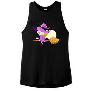 Witch Flying On Broomstick Against Full Moon Light With Star Great Gift Ladies PosiCharge Tri-Blend Wicking Tank