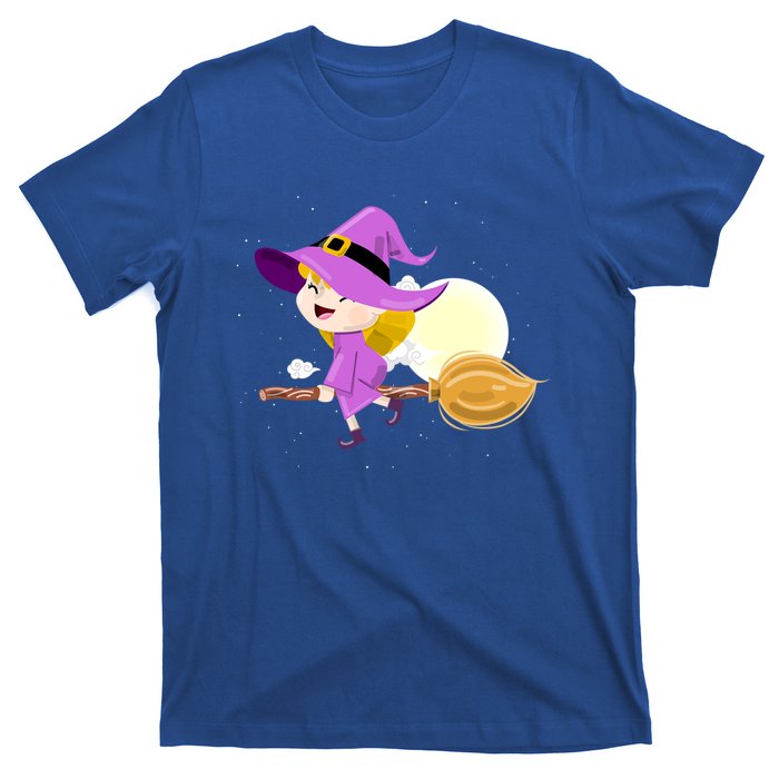 Witch Flying On Broomstick Against Full Moon Light With Star Great Gift T-Shirt