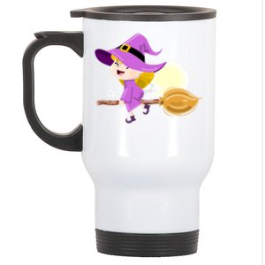 Witch Flying On Broomstick Against Full Moon Light With Star Great Gift Stainless Steel Travel Mug