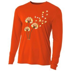 Womens Funny Pomeranian Flower Fly Dandelion Dog Lover Cooling Performance Long Sleeve Crew