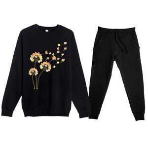 Womens Funny Pomeranian Flower Fly Dandelion Dog Lover Premium Crewneck Sweatsuit Set