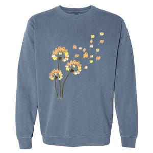 Womens Funny Pomeranian Flower Fly Dandelion Dog Lover Garment-Dyed Sweatshirt