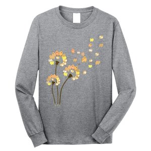 Womens Funny Pomeranian Flower Fly Dandelion Dog Lover Long Sleeve Shirt