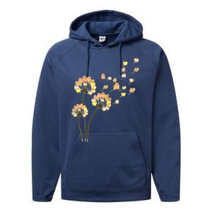 Womens Funny Pomeranian Flower Fly Dandelion Dog Lover Performance Fleece Hoodie