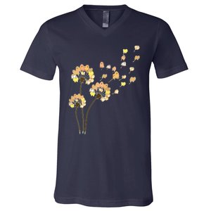 Womens Funny Pomeranian Flower Fly Dandelion Dog Lover V-Neck T-Shirt