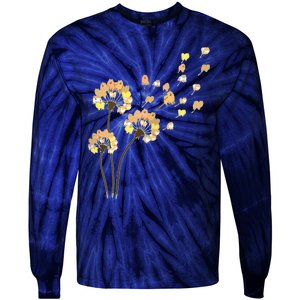 Womens Funny Pomeranian Flower Fly Dandelion Dog Lover Tie-Dye Long Sleeve Shirt