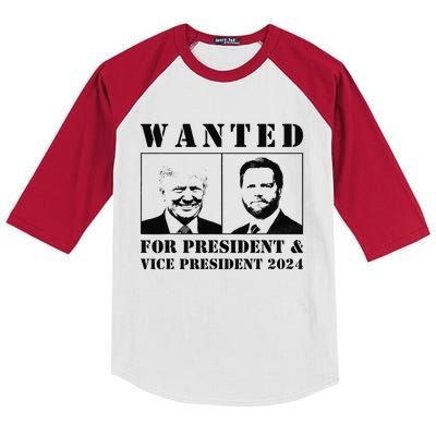 Wanted For President & Vice President 2024 Trump Vance Maga Kids Colorblock Raglan Jersey