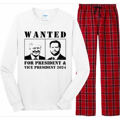 Wanted For President & Vice President 2024 Trump Vance Maga Long Sleeve Pajama Set