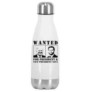 Wanted For President & Vice President 2024 Trump Vance Maga Stainless Steel Insulated Water Bottle