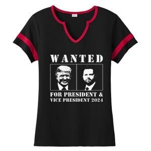 Wanted For President & Vice President 2024 Trump Vance Maga Ladies Halftime Notch Neck Tee