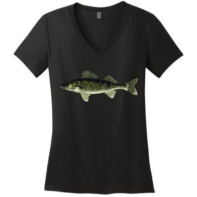 Walleye Fish Pickerel Fishing Lover Fisherman Women's V-Neck T-Shirt