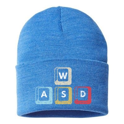 Wasd Funny Pc Video Gamer Wasd Gaming Pc Master Race Gift Sustainable Knit Beanie