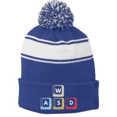 Wasd Funny Pc Video Gamer Wasd Gaming Pc Master Race Gift Stripe Pom Pom Beanie