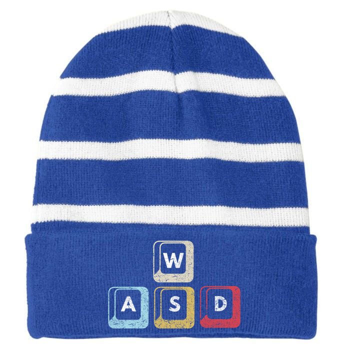 Wasd Funny Pc Video Gamer Wasd Gaming Pc Master Race Gift Striped Beanie with Solid Band