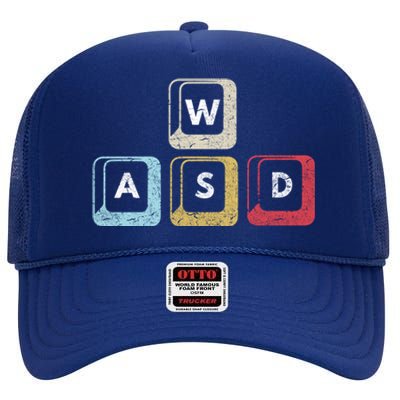 Wasd Funny Pc Video Gamer Wasd Gaming Pc Master Race Gift High Crown Mesh Back Trucker Hat