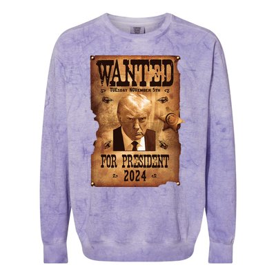 Wanted For President 2024 Trump Mug Shot Never Surrender Colorblast Crewneck Sweatshirt