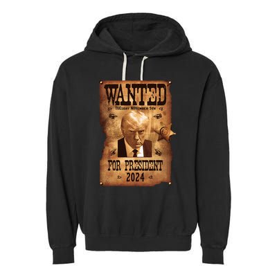 Wanted For President 2024 Trump Mug Shot Never Surrender Garment-Dyed Fleece Hoodie