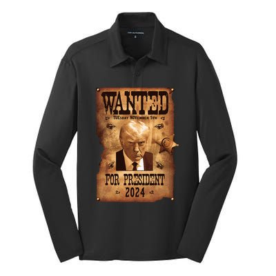 Wanted For President 2024 Trump Mug Shot Never Surrender Silk Touch Performance Long Sleeve Polo