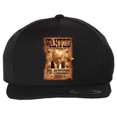 Wanted For President 2024 Trump Mug Shot Never Surrender Wool Snapback Cap