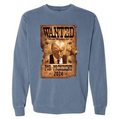 Wanted For President 2024 Trump Mug Shot Never Surrender Garment-Dyed Sweatshirt