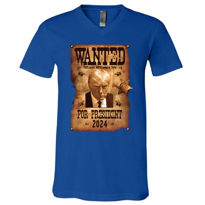 Wanted For President 2024 Trump Mug Shot Never Surrender V-Neck T-Shirt