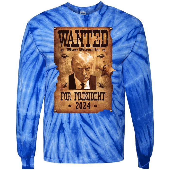 Wanted For President 2024 Trump Mug Shot Never Surrender Tie-Dye Long Sleeve Shirt