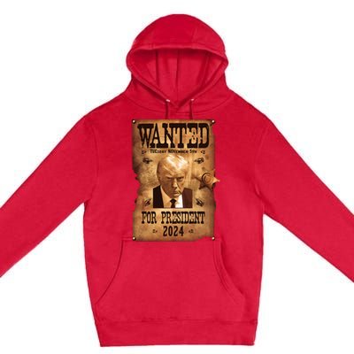 Wanted For President 2024 Trump Mug Shot Never Surrender Premium Pullover Hoodie